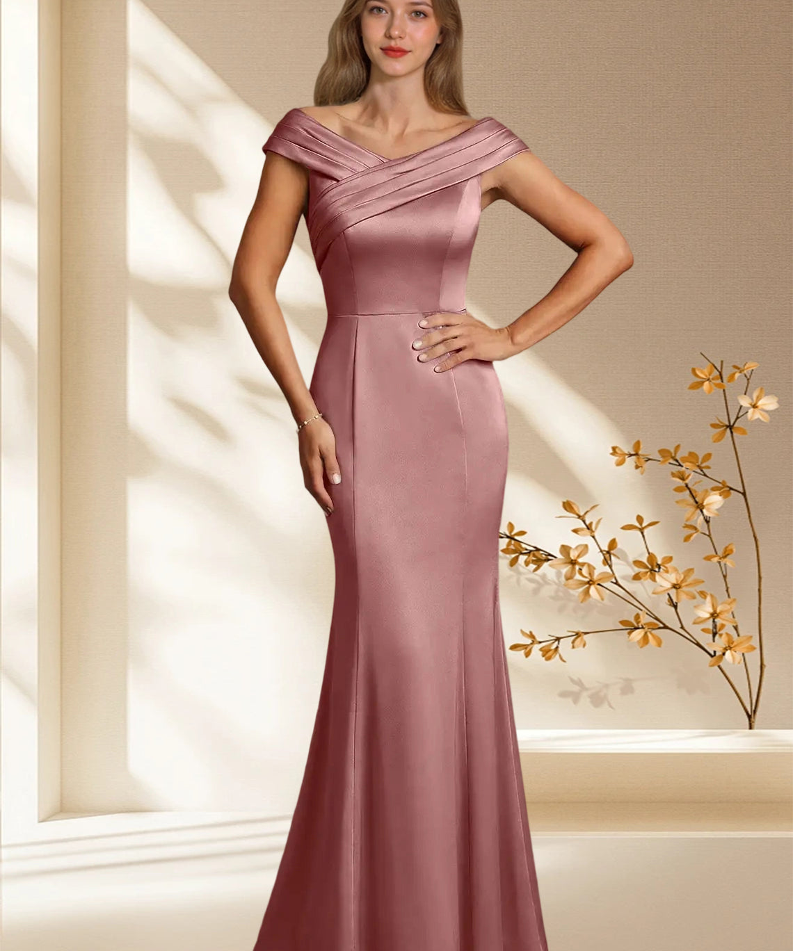 Augday Aberdeen Sheath Pleated Stretch Satin Dress