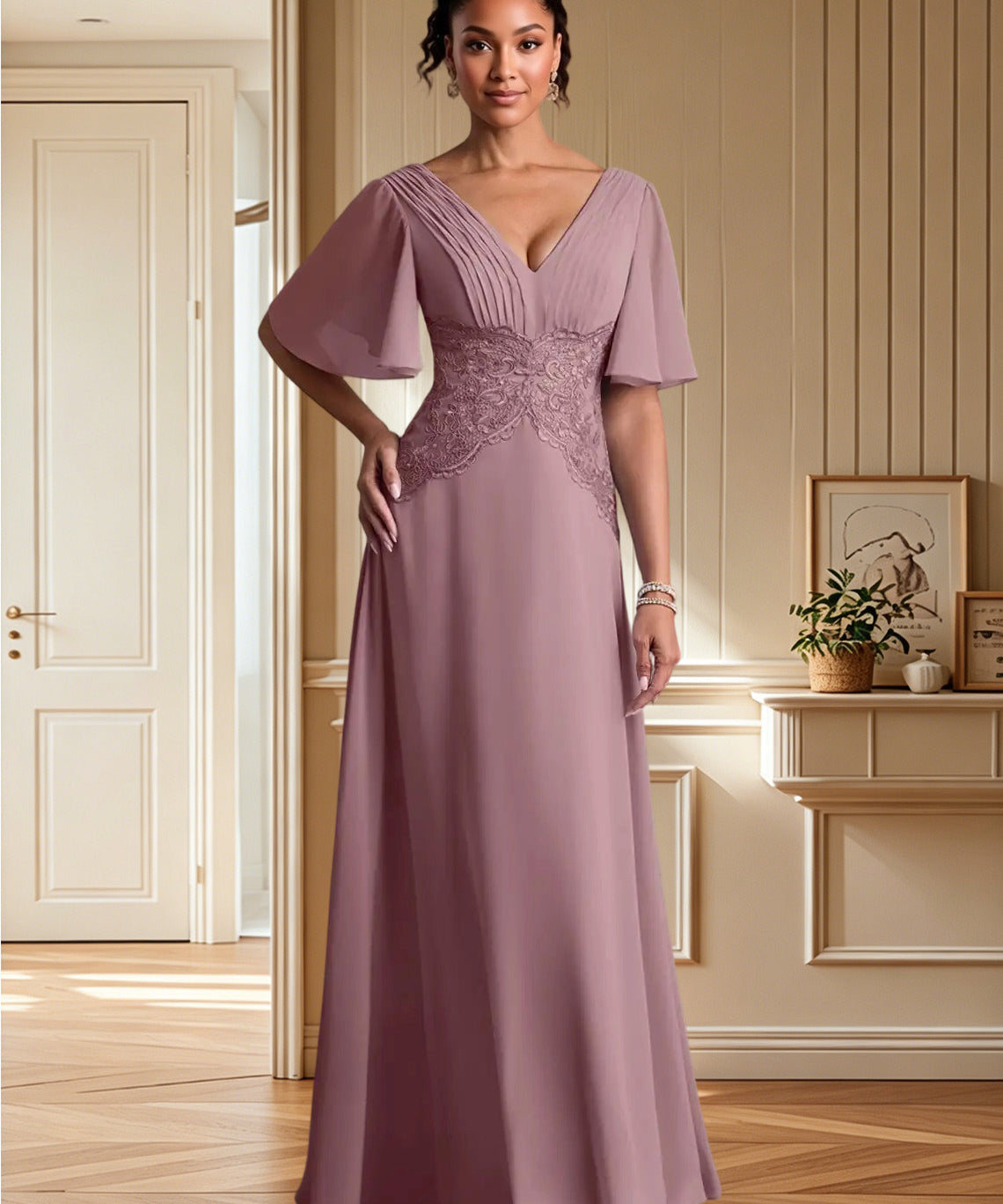 Augday Milliat A-Line Lace Chiffon Dress