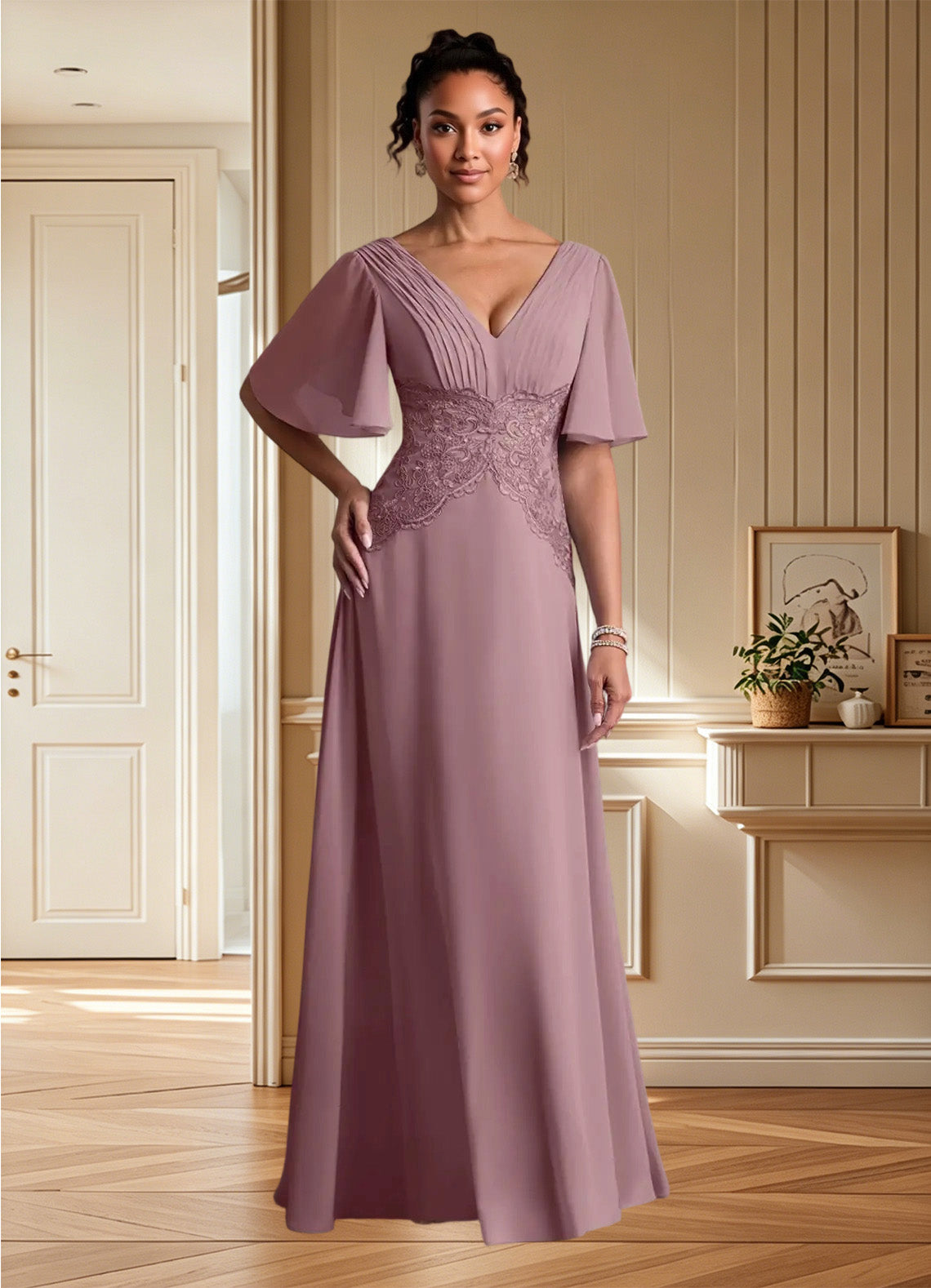 Augday Milliat A-Line Lace Chiffon Dress