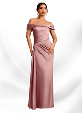 Augday Beah Sheath Off the Shoulder Stretch Satin Dress