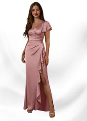 Augday Roya Mermaid V-Neck Pleated Stretch Satin