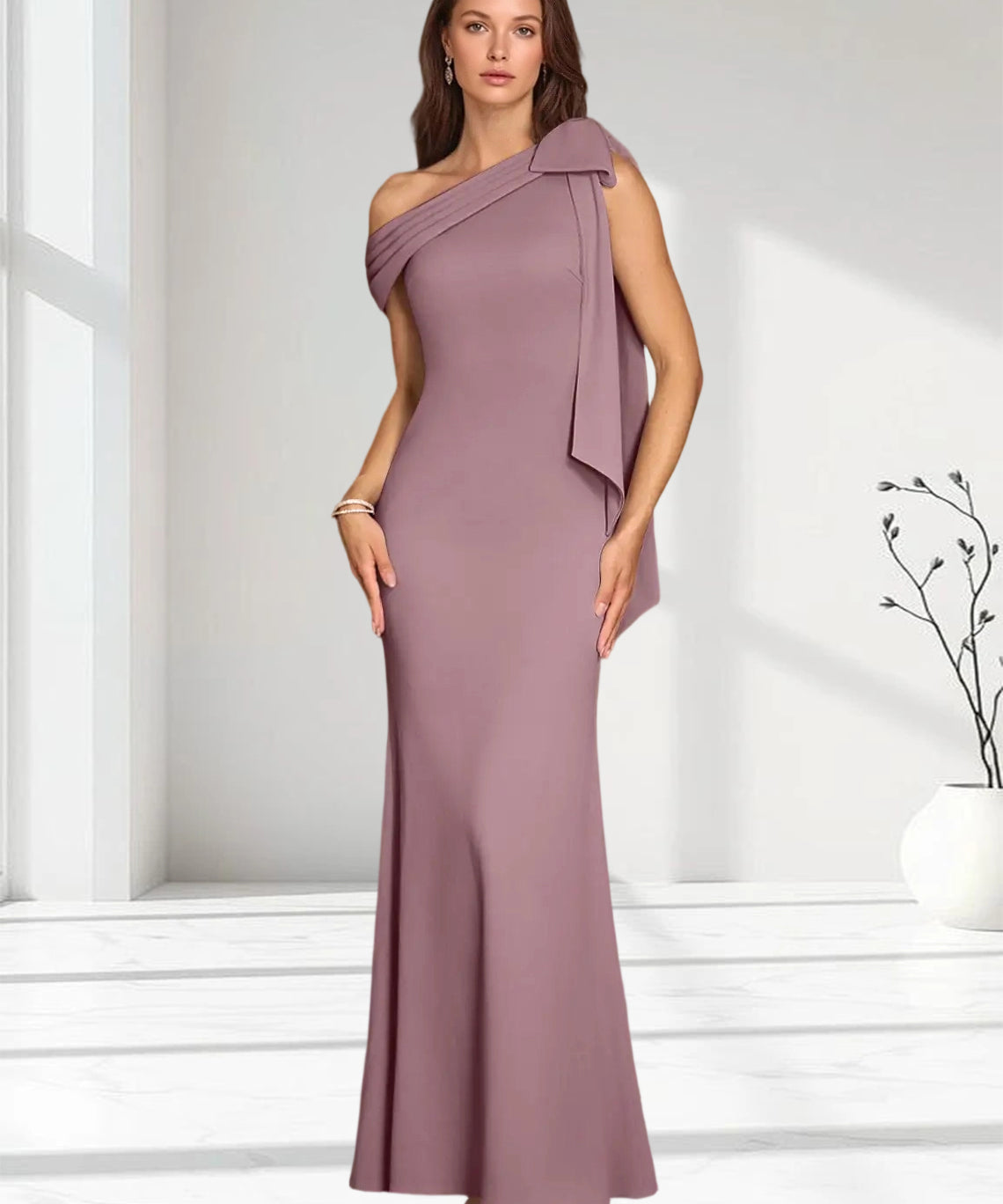 Augday Myers Mermaid Pleated Stretch Crepe Dress