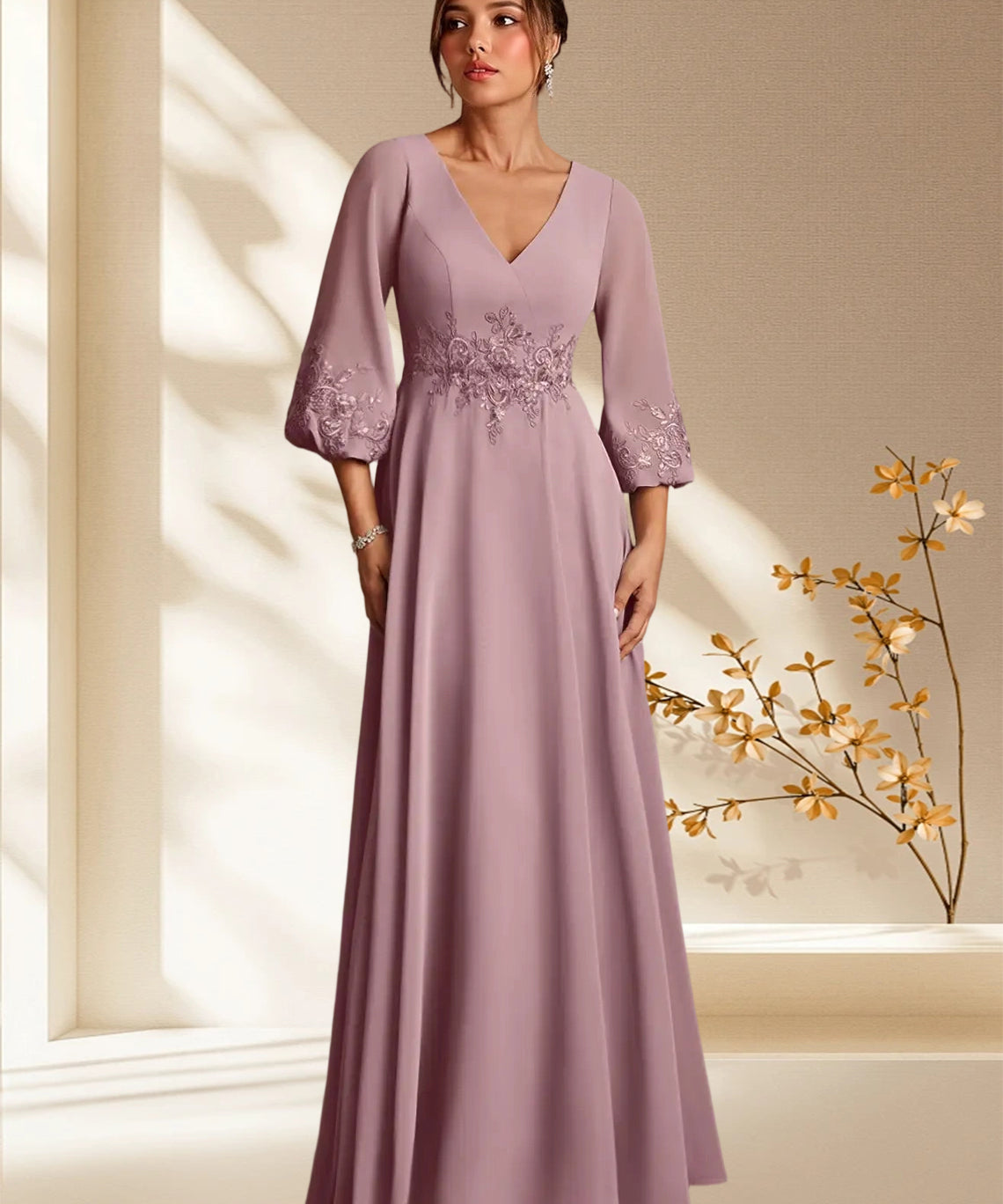 Augday Yorba A-Line Lace Chiffon Dress