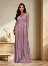 Augday Annetta A-Line V-Neck Pleated Mesh Dress