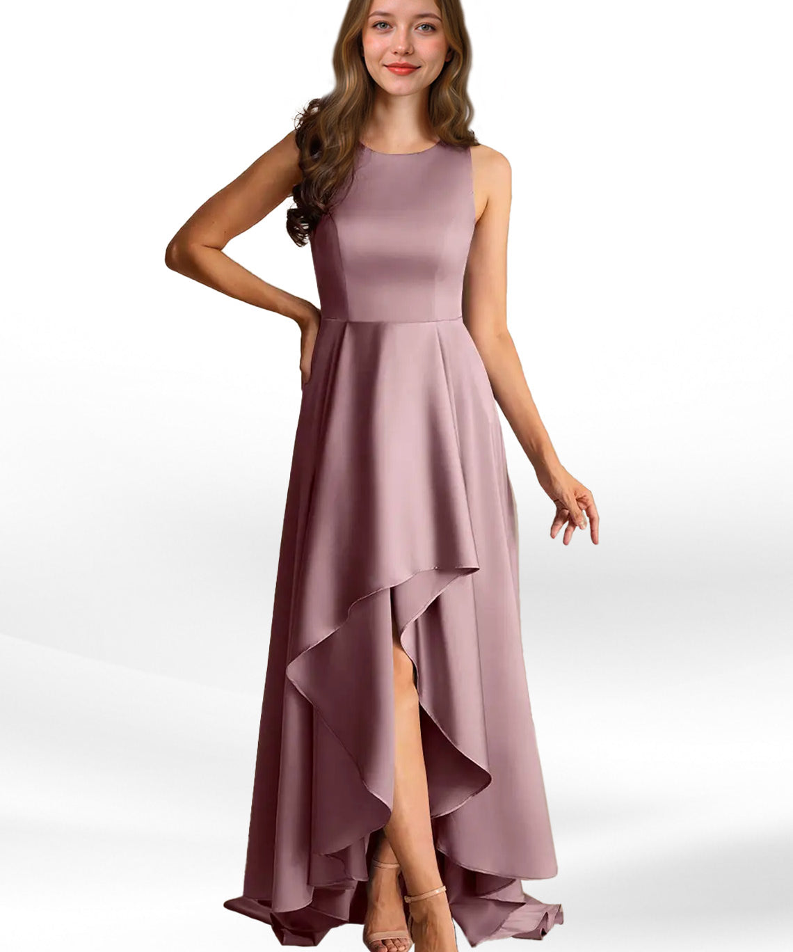 Augday Niles A-Line Trains Stretch Satin Dress