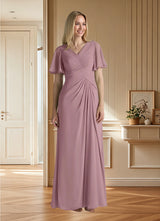 Augday Morning Glory A-Line V-Neck Ruched Chiffon Dress