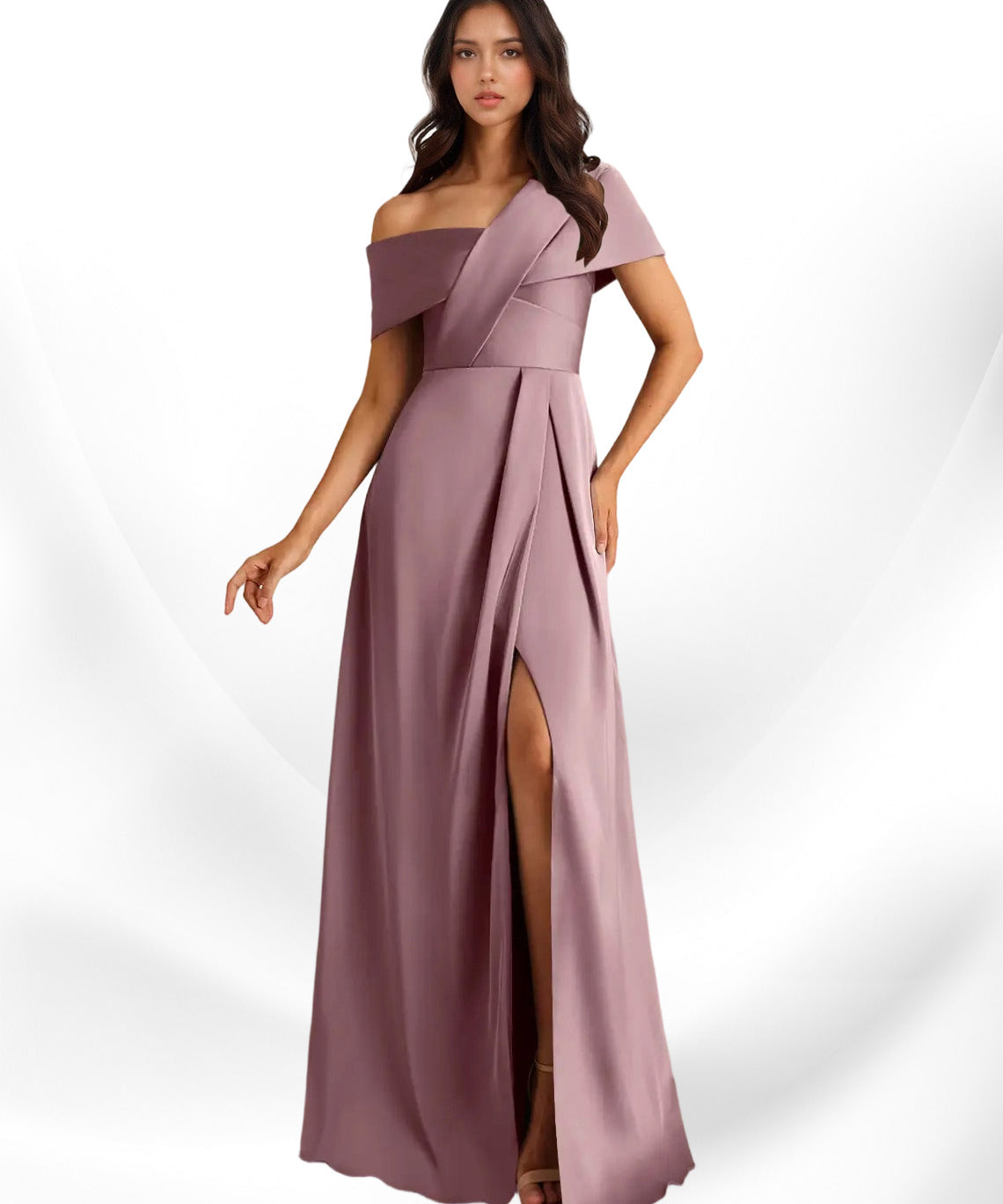 Augday Milton A-Line Pleated Stretch Satin Dress