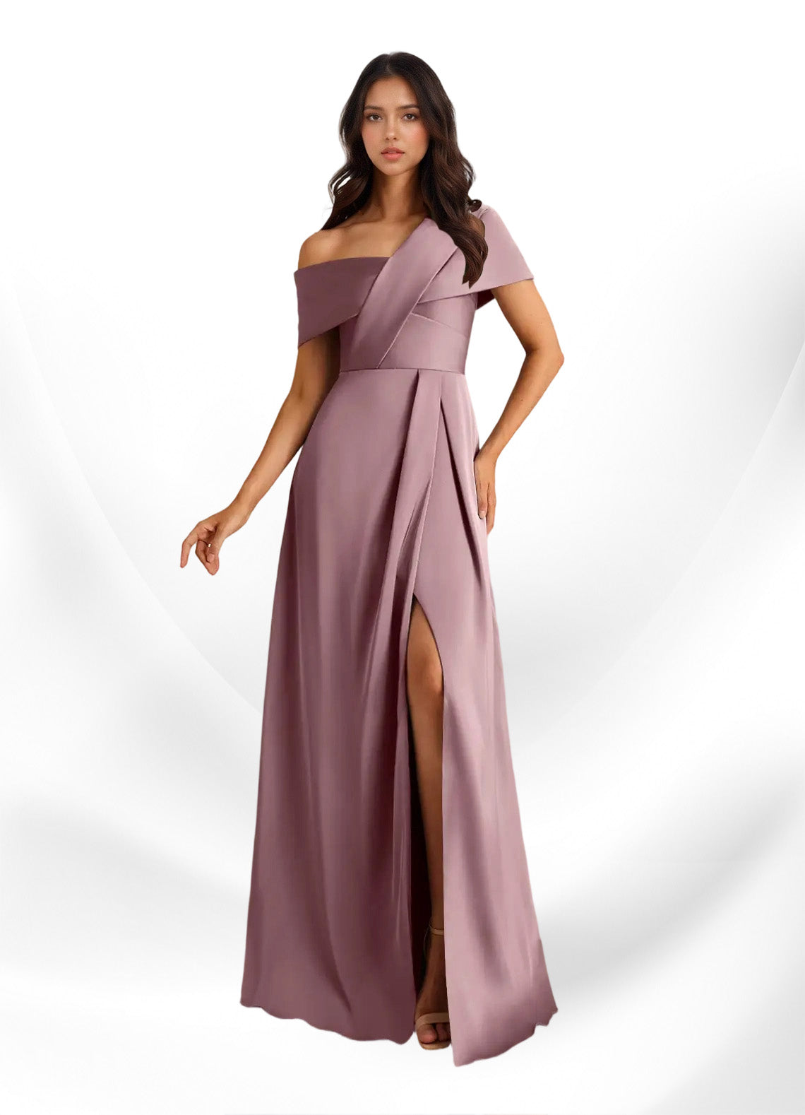 Augday Milton A-Line Pleated Stretch Satin Dress