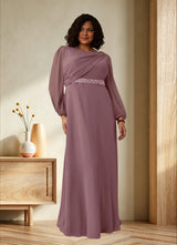 Augday Priyanka A-Line Boatneck Pleated Chiffon Dress