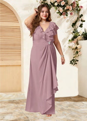 Augday Snapdragon A-Line V-Neck Ruched Chiffon Dress