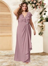 Augday Snapdragon A-Line V-Neck Ruched Chiffon Dress