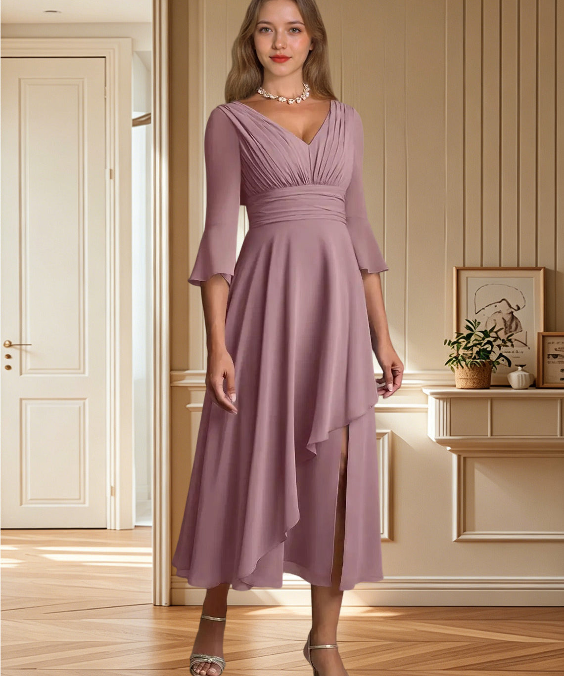 Augday Aerynne A-Line Pleated Chiffon Dress