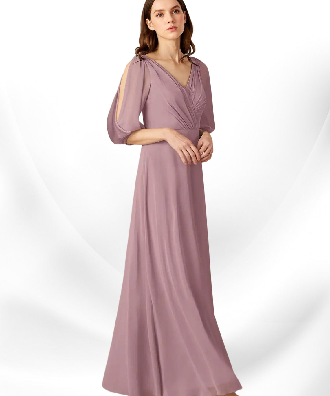 Augday Bronwyn A-Line V-Neck Ruched Chiffon Dress