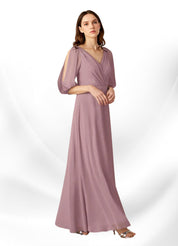Augday Bronwyn A-Line V-Neck Ruched Chiffon Dress