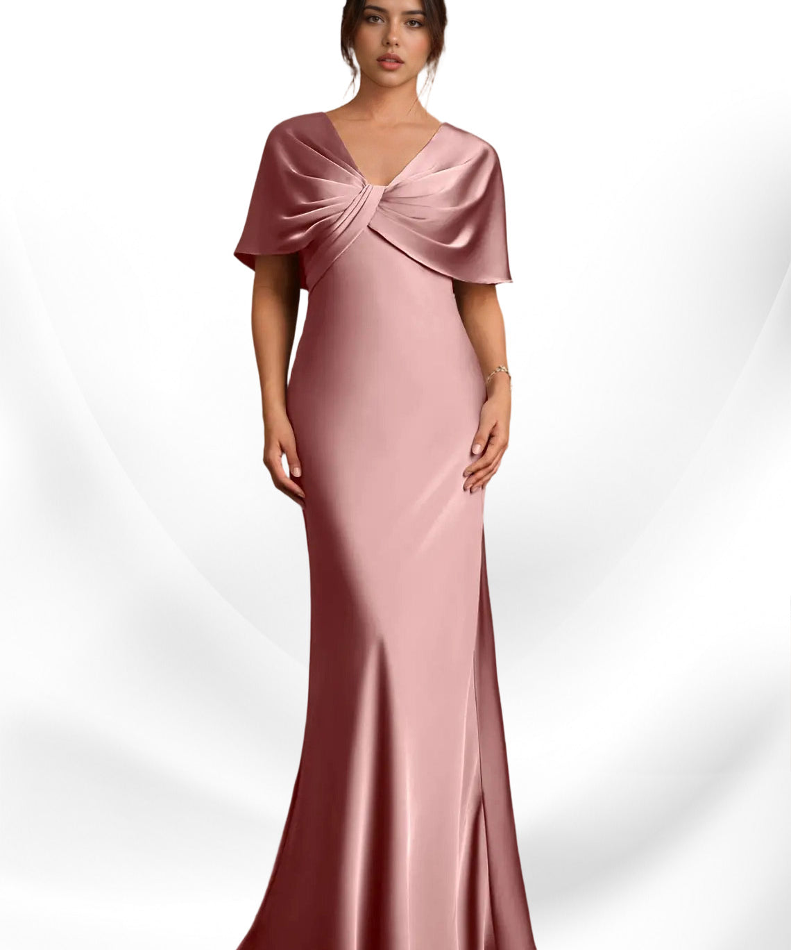 Augday Dosia Sheath Pleated Stretch Satin Dress