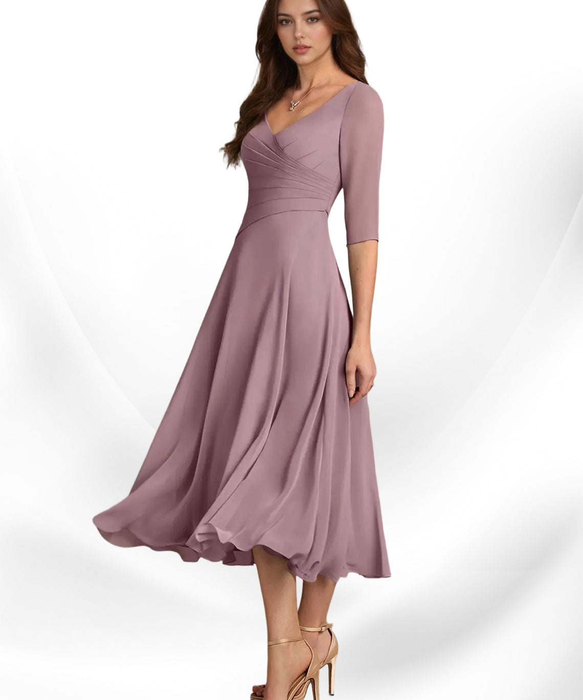 Augay Durant A-Line Pleated Chiffon Dress