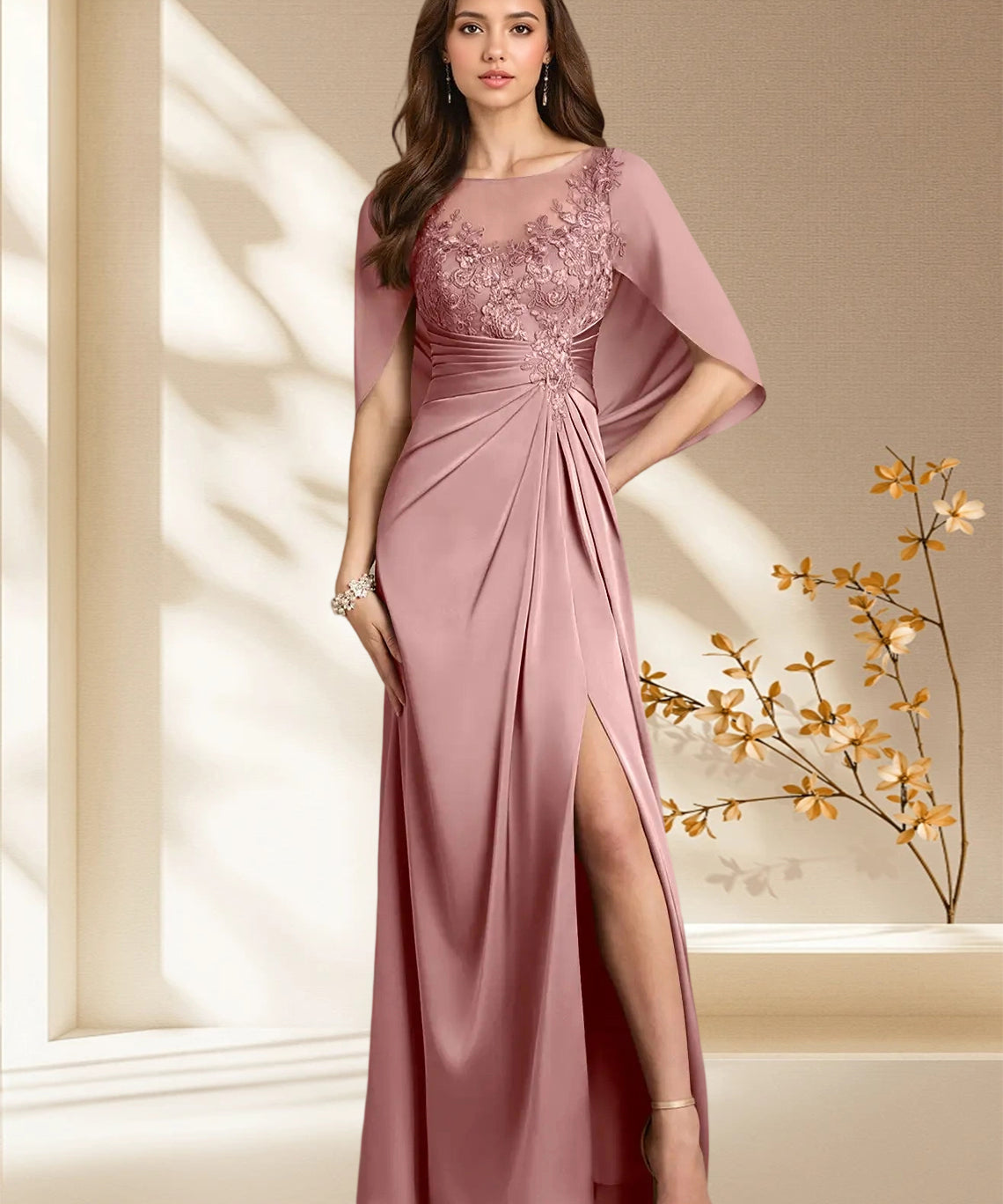 Augday Hera A-Line Lace Stretch Satin Dress
