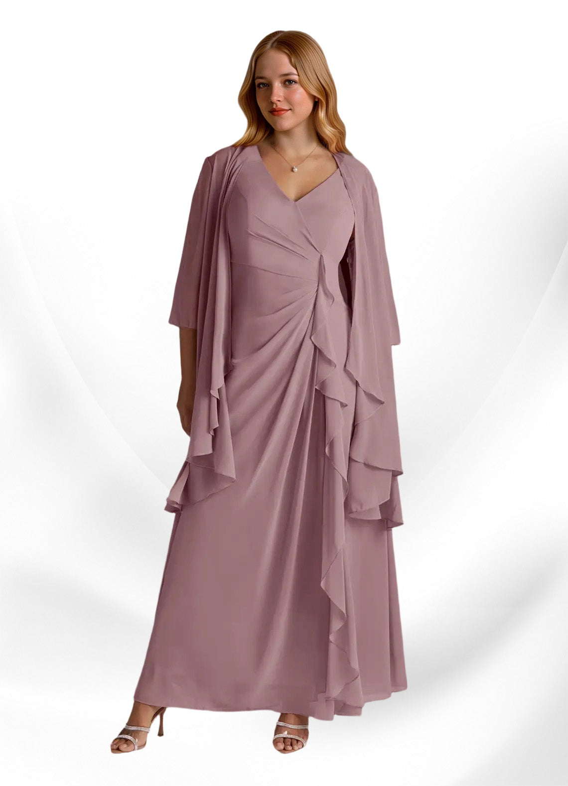 Augday Manuella A-Line V-Neck Pleated Chiffon Dress