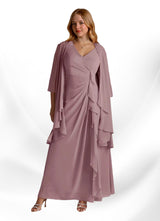 Augday Manuella A-Line V-Neck Pleated Chiffon Dress