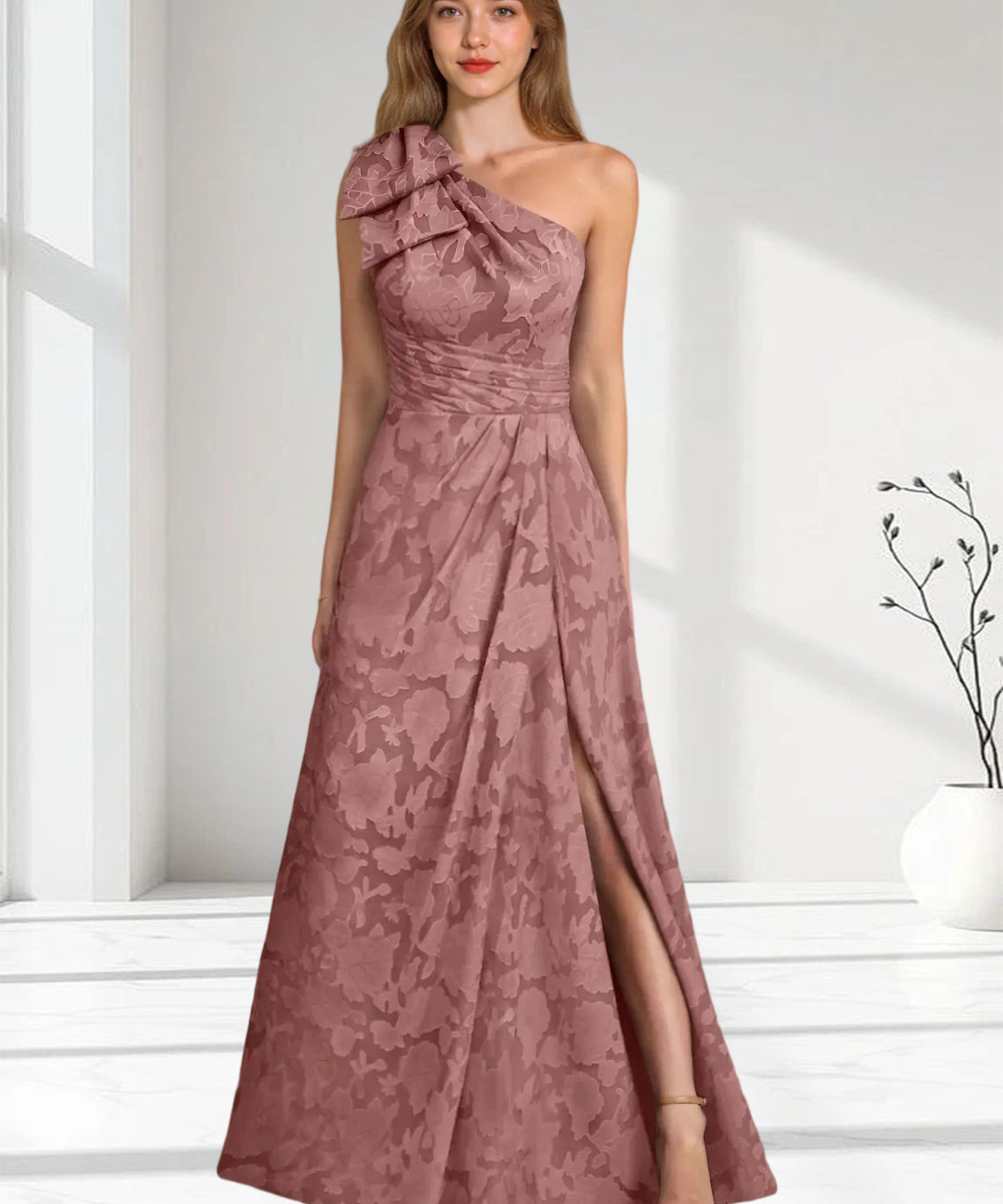 Augday Easton Ball-Gown One Shoulder Floral Burnout Dress