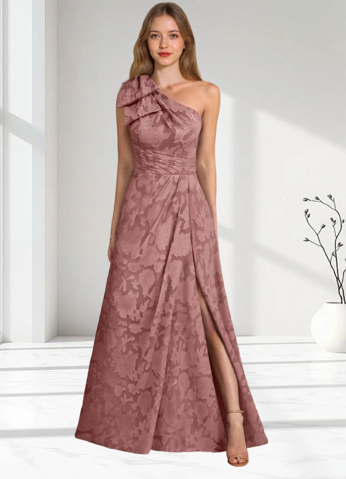 Augday Easton Ball-Gown One Shoulder Floral Burnout Dress