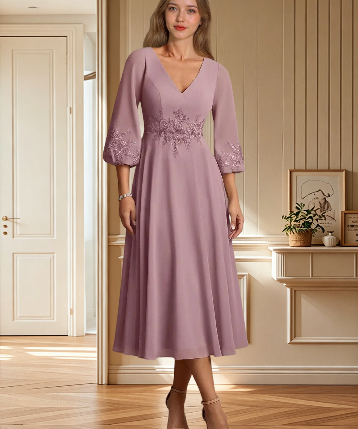 Augday Ana A-Line Lace Chiffon Dress