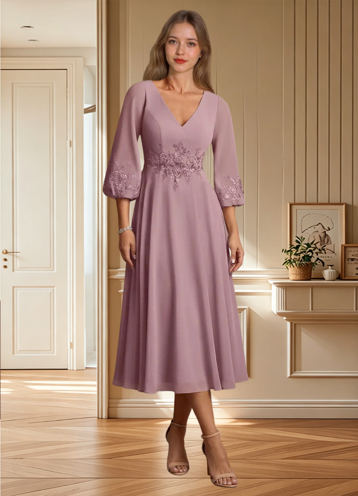 Augday Ana A-Line Lace Chiffon Dress