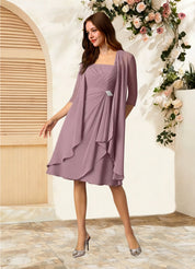 Augday Olivia A-Line Square Neckline Pleated Chiffon Dress