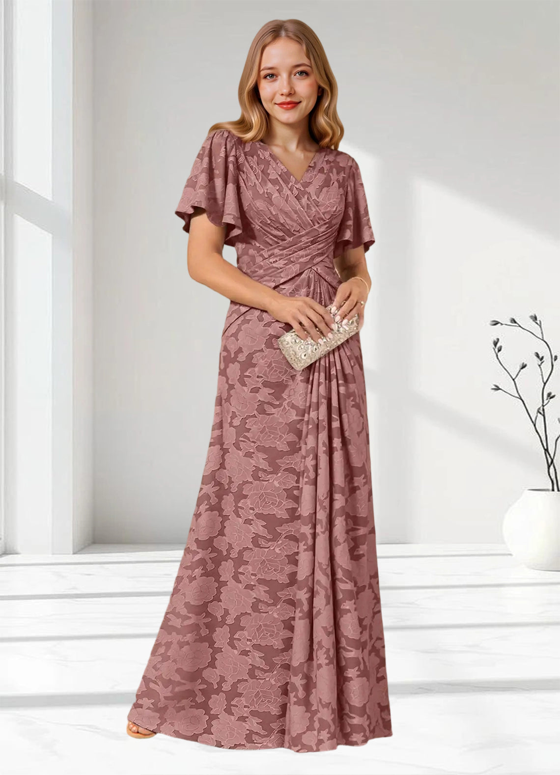 Augday Emmeline Pleated Floral Burnout Dress