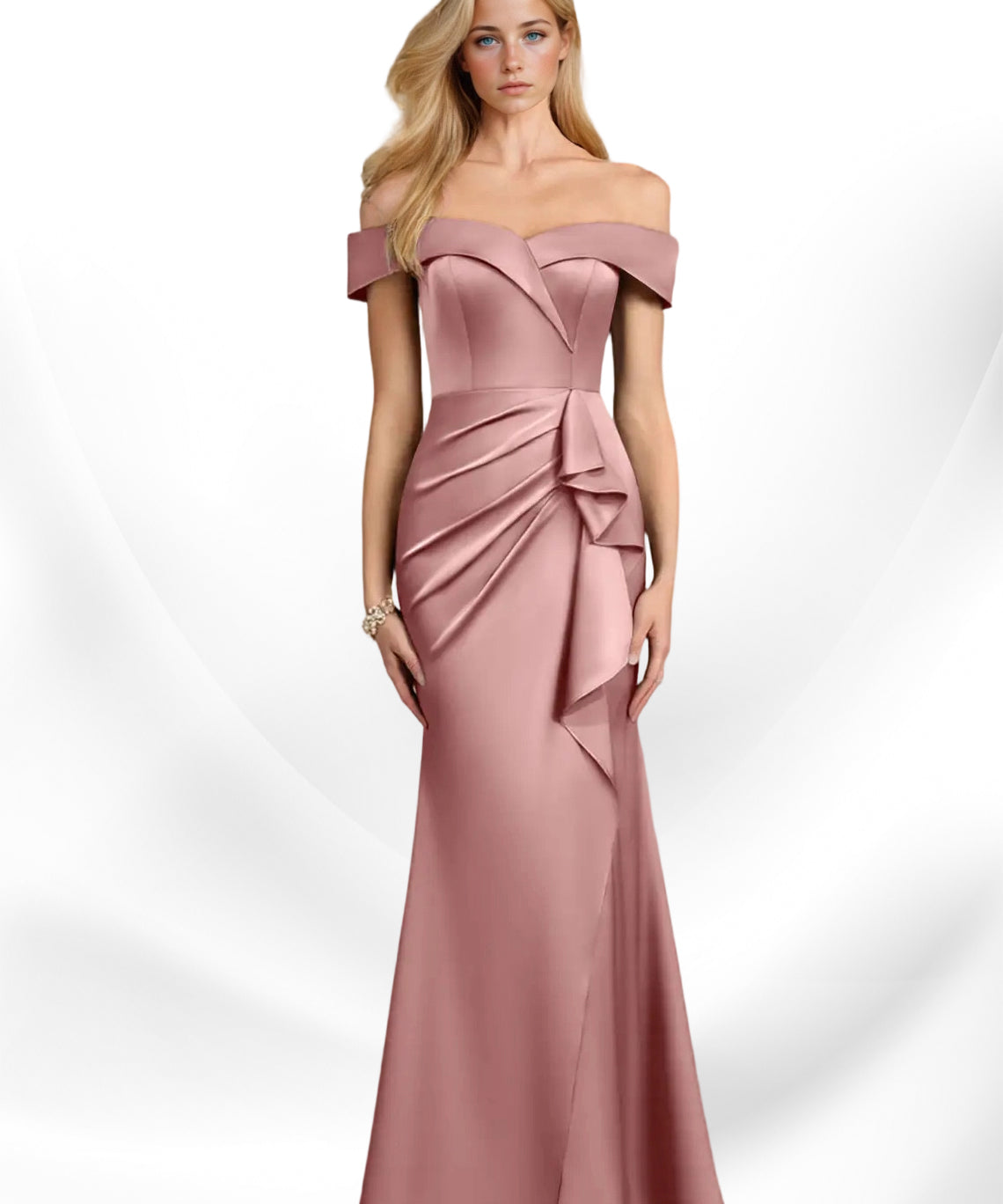 Augday Laredo Mermaid Off the Shoulder Stretch Satin Dress