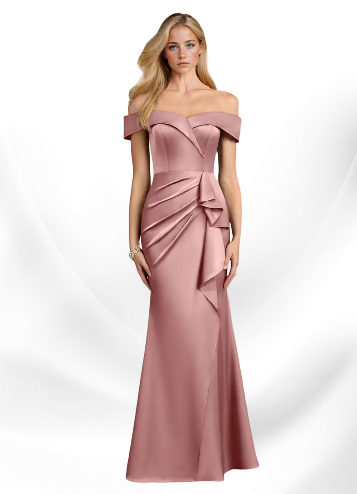 Augday Laredo Mermaid Off the Shoulder Stretch Satin Dress