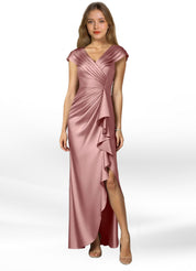 Augday Anderson A-Line Pleated Stretch Satin Dress