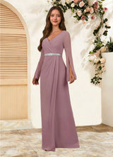 Augday Belinda A-Line V-Neck Pleated Chiffon Dress