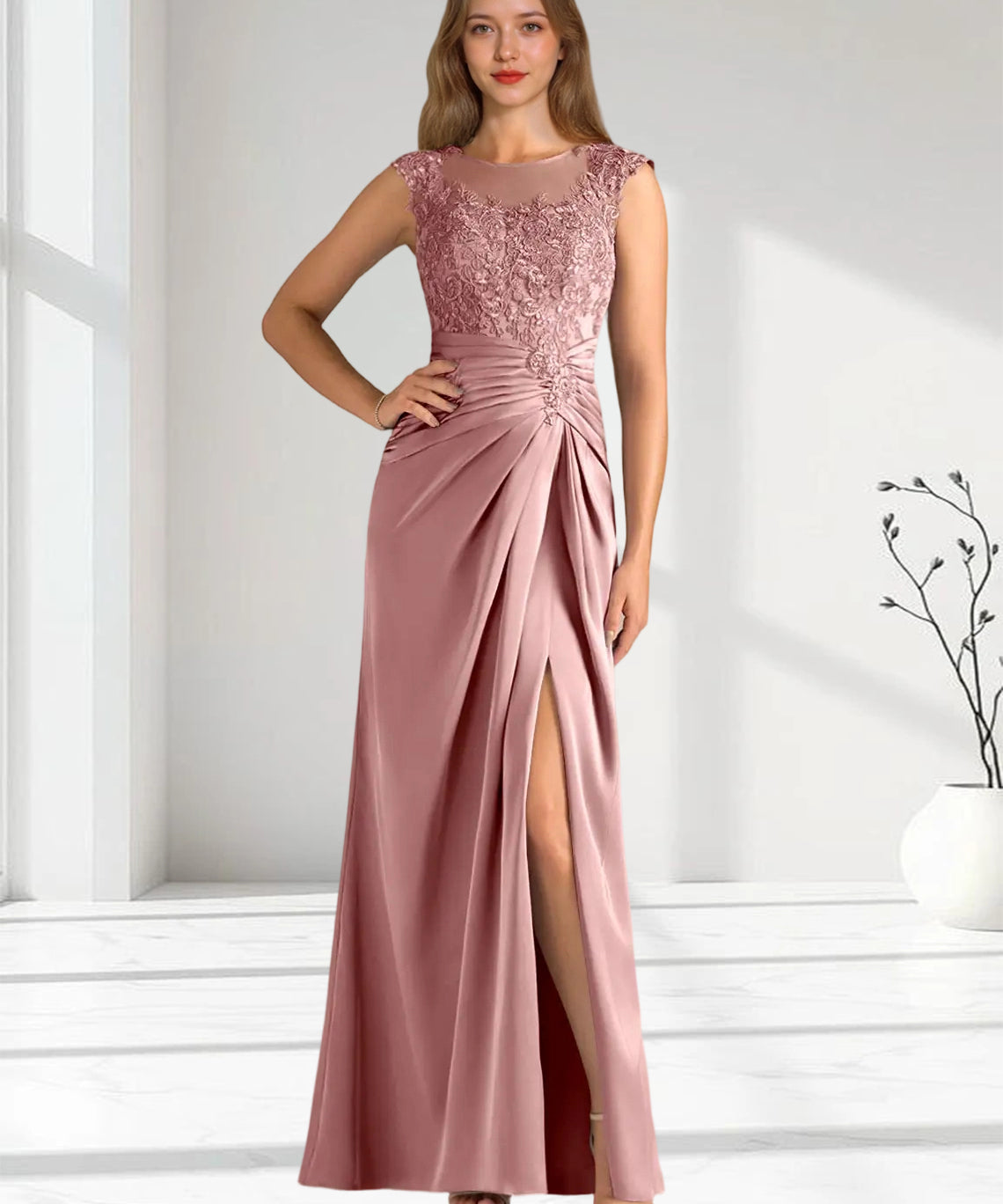 Augday Santa Barbara Sheath Pleated Stretch Satin Dress