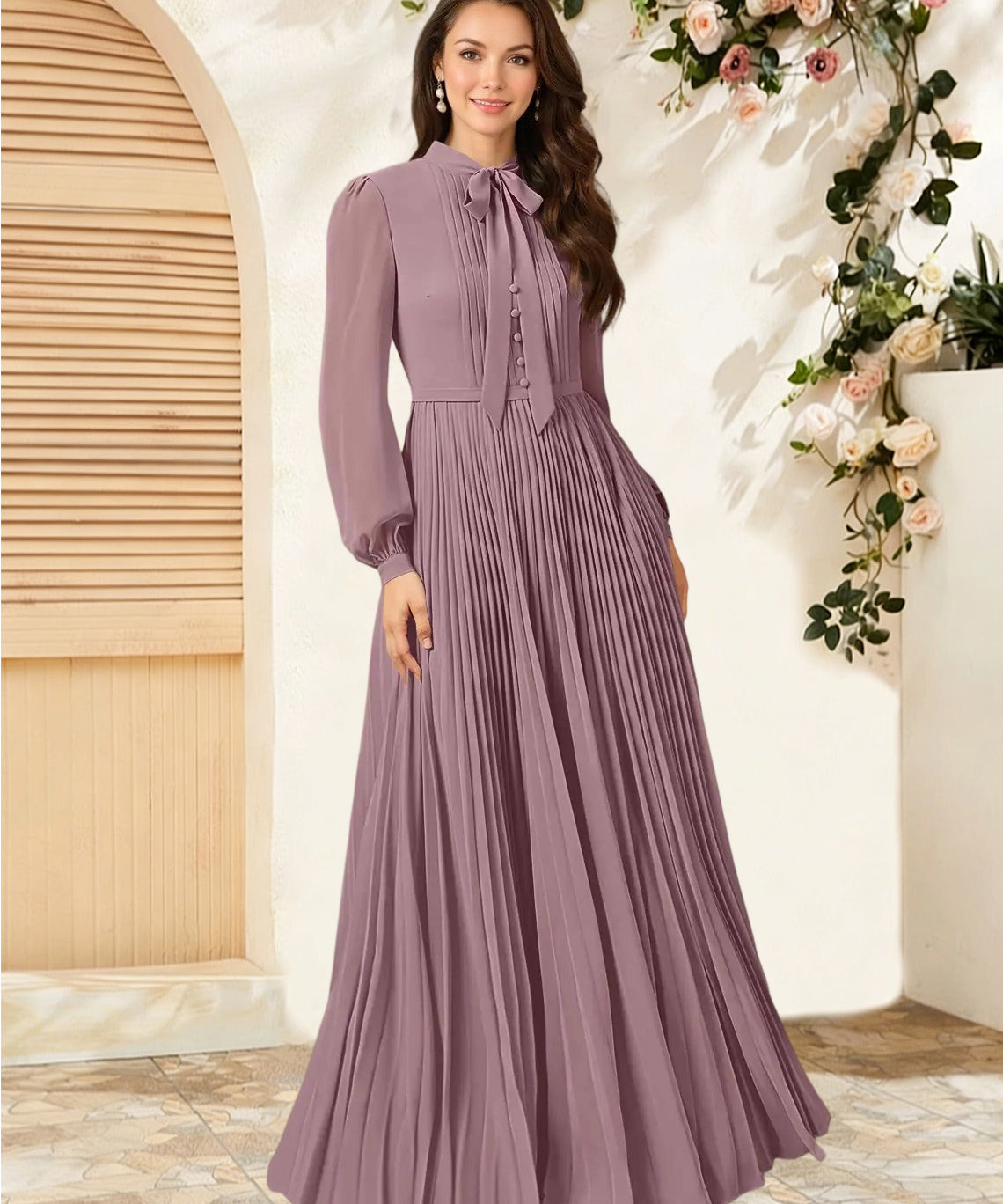 Augday Adellah A-Line Pleated Chiffon Dress