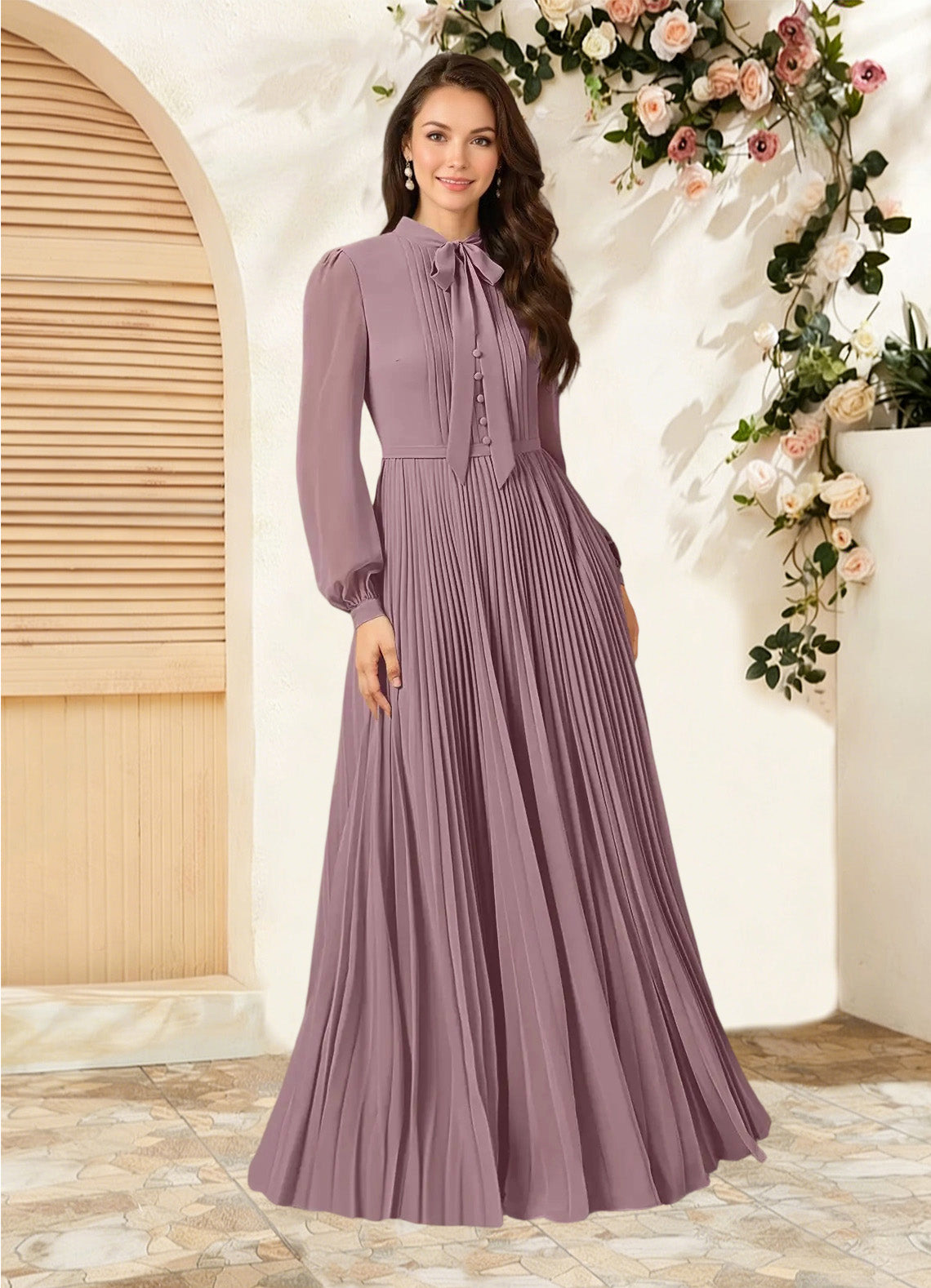 Augday Adellah A-Line Pleated Chiffon Dress