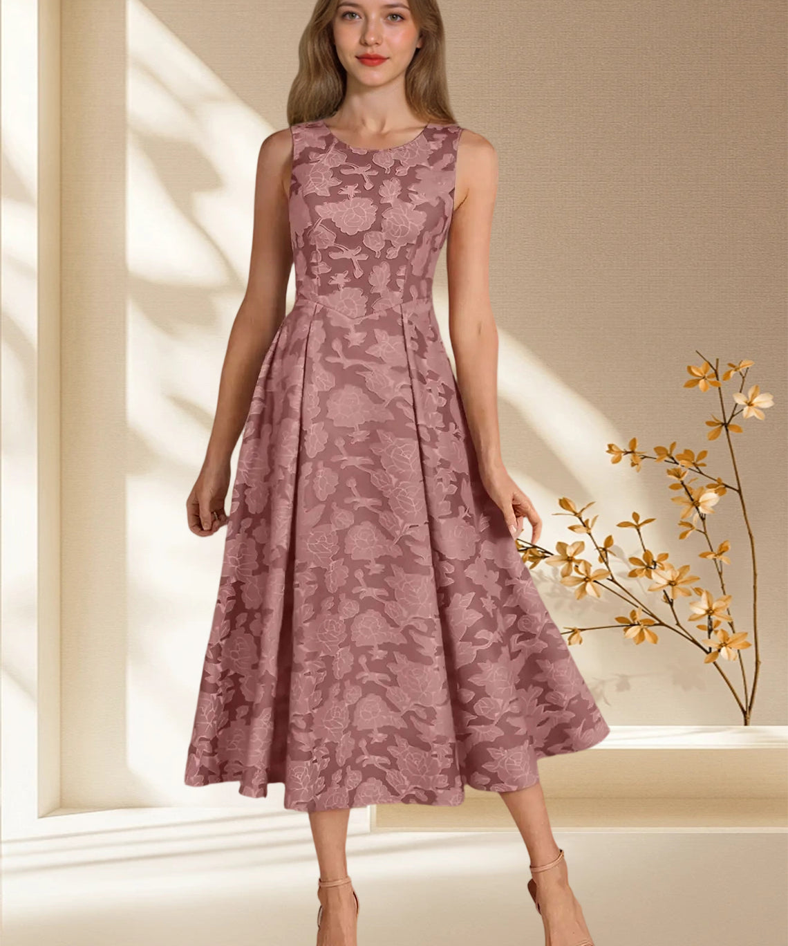 Augday Fulton A-Line Pleated Floral Burnout Dress