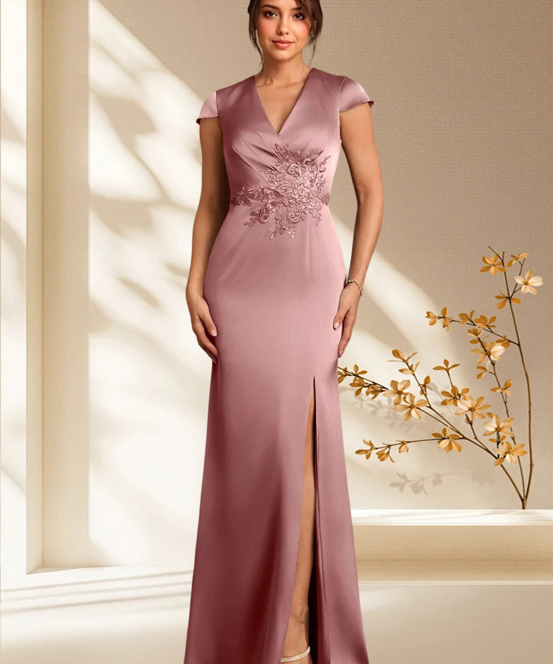 Augday Rilda Sheath Lace Stretch Satin Dress