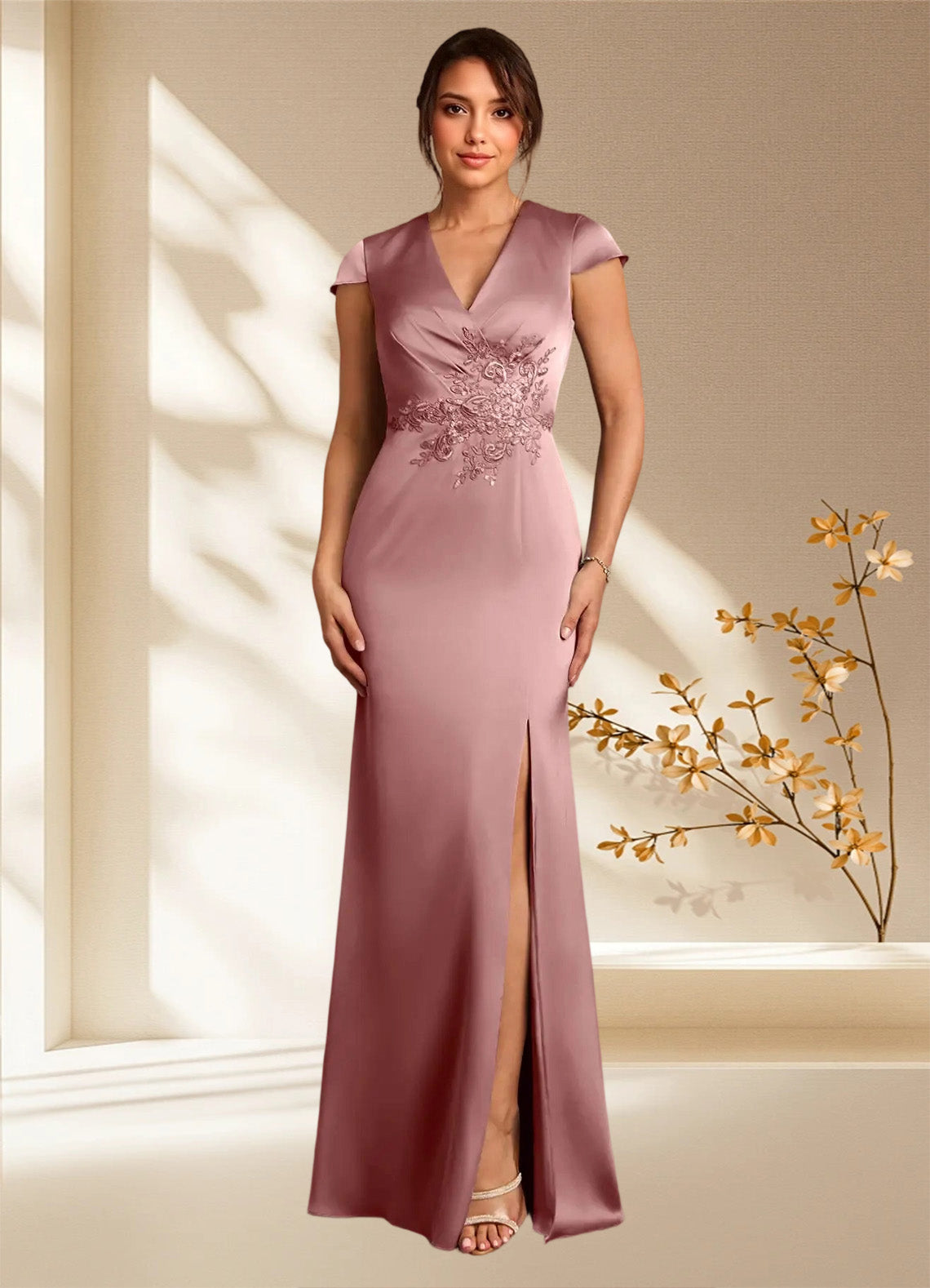 Augday Rilda Sheath Lace Stretch Satin Dress