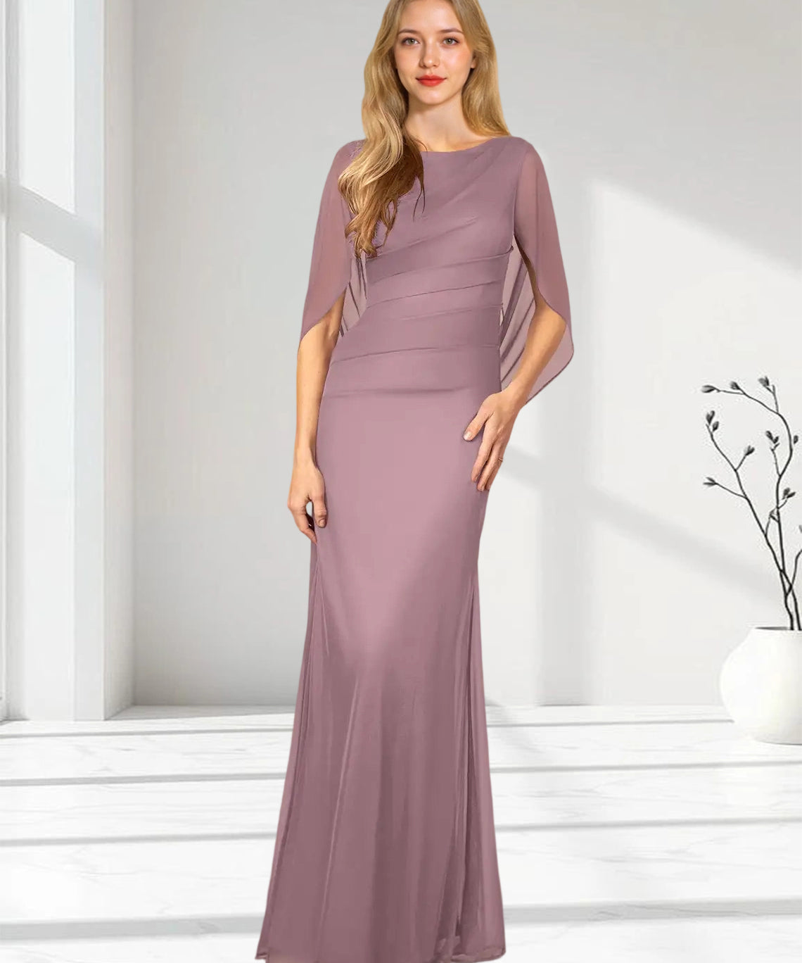 Augday Belladonna Mermaid Scoop Pleated Mesh Dress