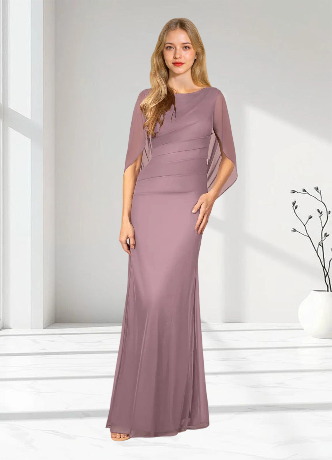 Augday Belladonna Mermaid Scoop Pleated Mesh Dress