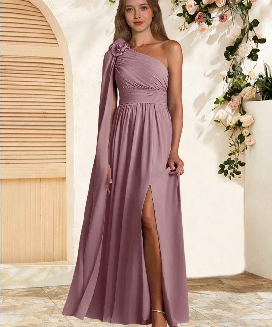 Augday Lancaster A-Line One Shoulder Chiffon Dress