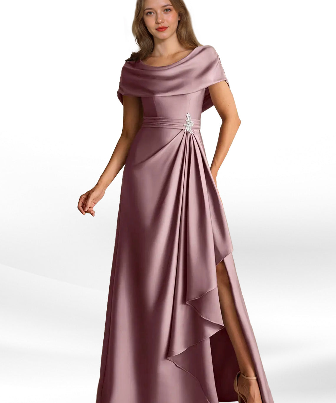 Augday Branford A-Line Pleated Stretch Satin Dress