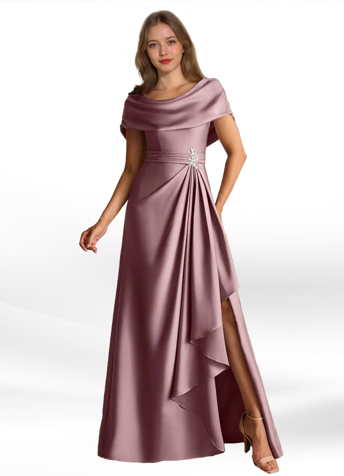 Augday Branford A-Line Pleated Stretch Satin Dress