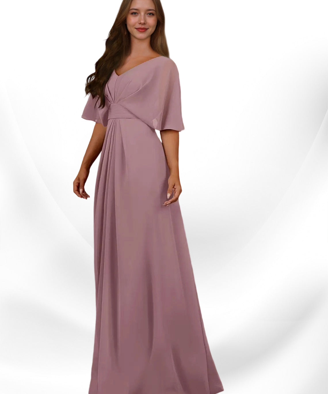 Augday Oksana A-Line V-Neck Pleated Chiffon Dress