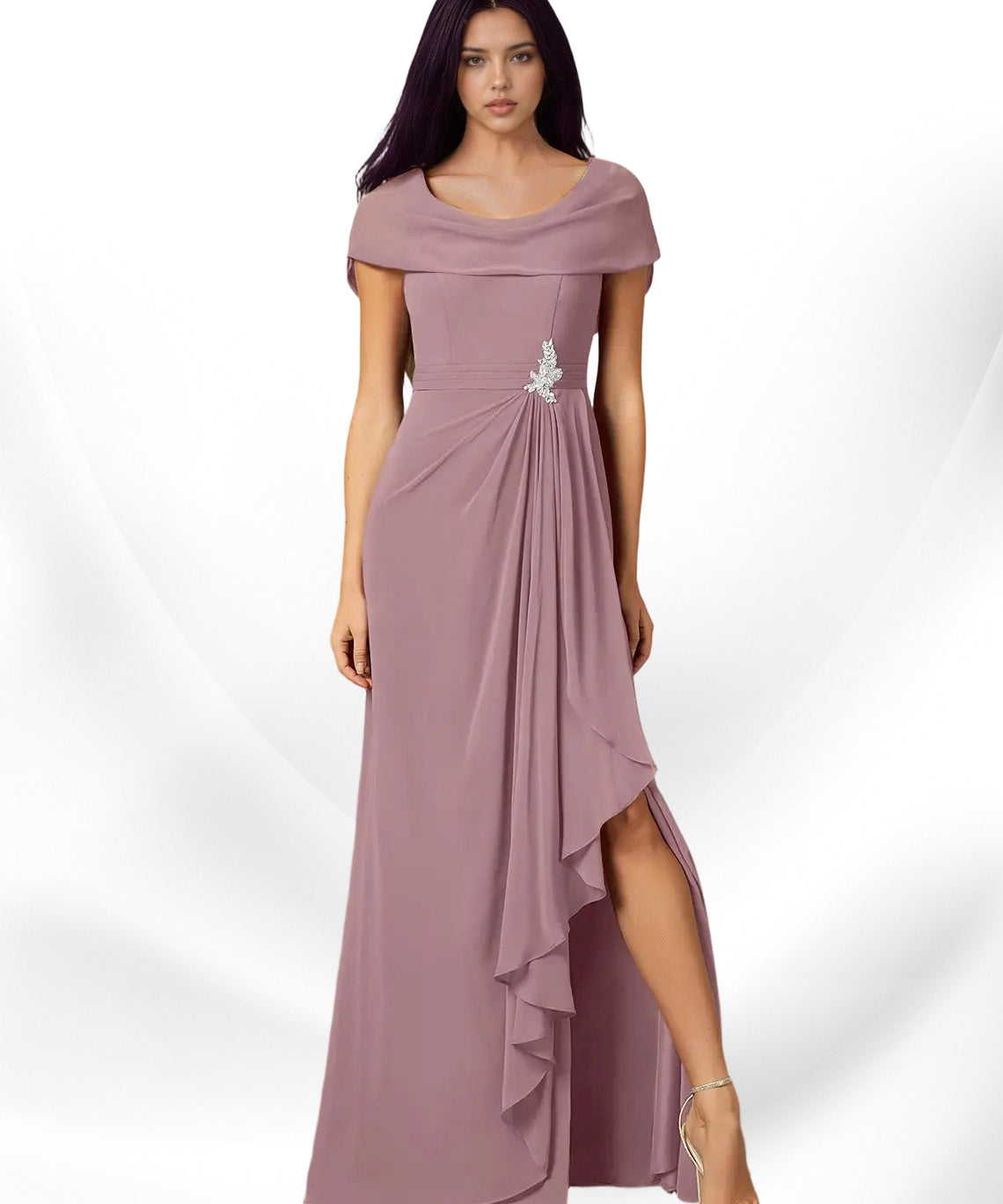 Augday Mary A-Line Side Slit Chiffon Dress