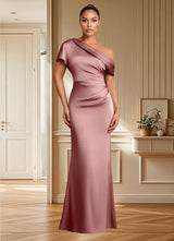 Augday Rutha Sheath One Shoulder Stretch Satin Dress