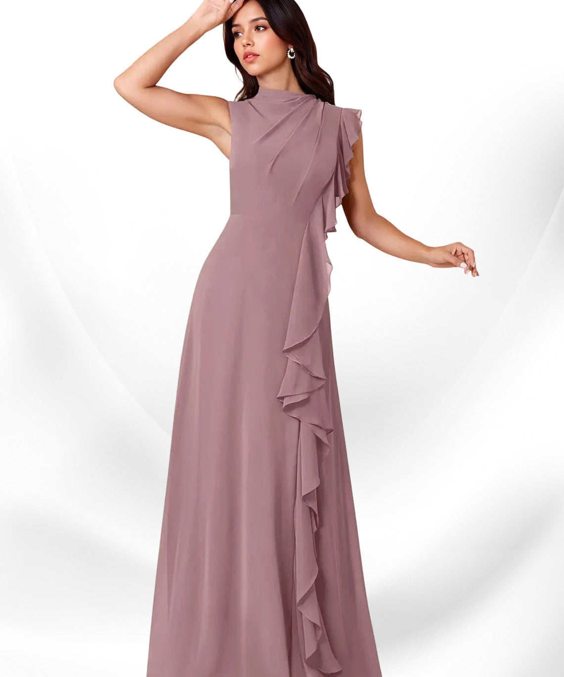 Augday Narine A-Line High Neckline Pleated Chiffon Dress