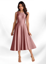 Augday Fulton A-Line Pleated Stretch Satin Dress
