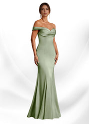 Augday  Mermaid Off the Shoulder Stretch Satin Dress